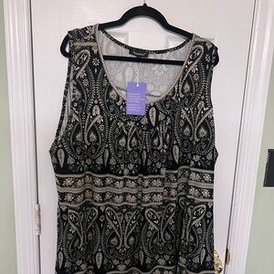 Women’s plus size Rafaella Black and Cream Paisley Tank Top